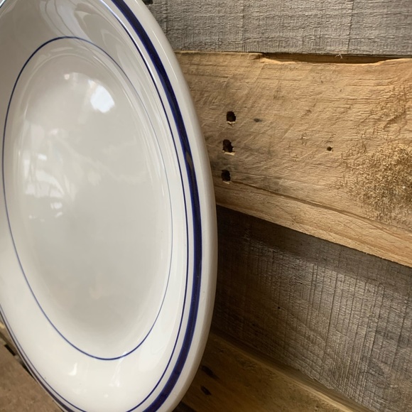 Round White with Blue Trim "At Home" Platter -  12” Round - Picture 4 of 5